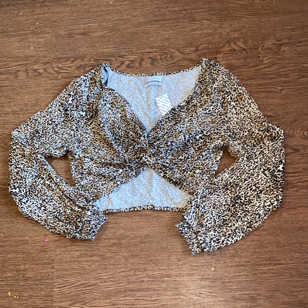 Urban Outfitters Cheetah Long-sleeve Crossed Crop top